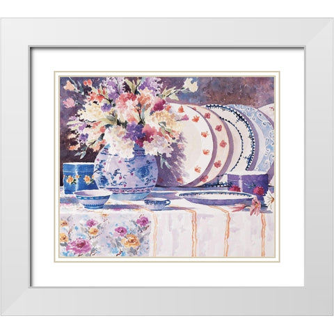 Plates in a Row White Modern Wood Framed Art Print with Double Matting by Unknown