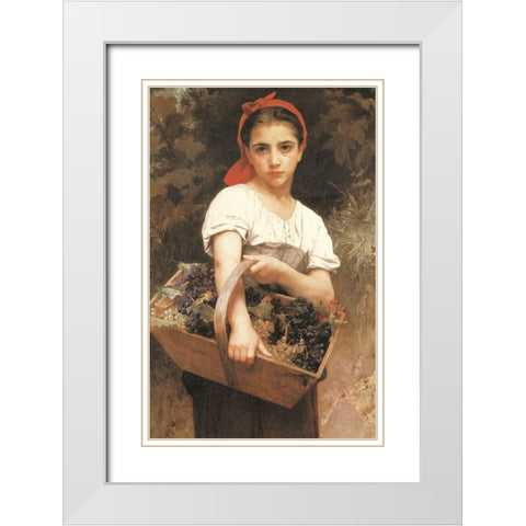 Maiden with Basket White Modern Wood Framed Art Print with Double Matting by Unknown