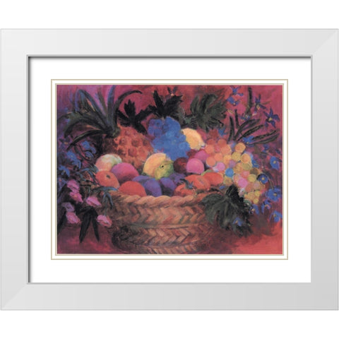 Basket of Fruit White Modern Wood Framed Art Print with Double Matting by Unknown