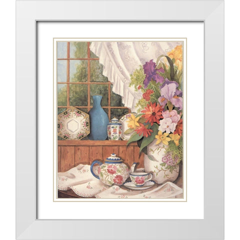 Flowers by the Window White Modern Wood Framed Art Print with Double Matting by Unknown