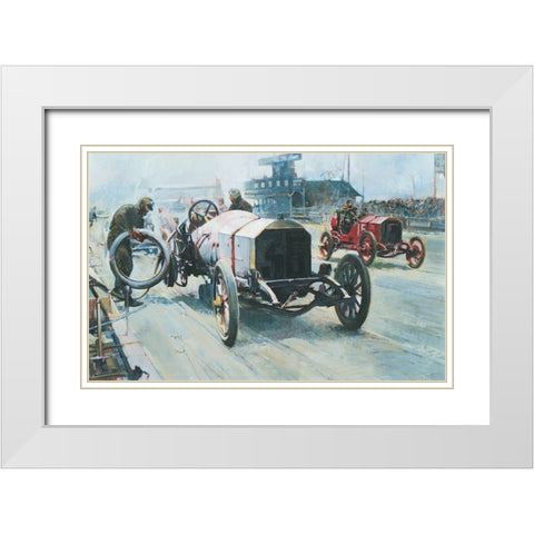 Race Cars 1921 White Modern Wood Framed Art Print with Double Matting by Unknown
