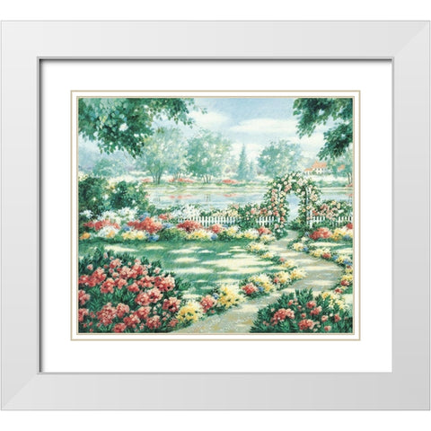 Garden by Lake White Modern Wood Framed Art Print with Double Matting by Unknown