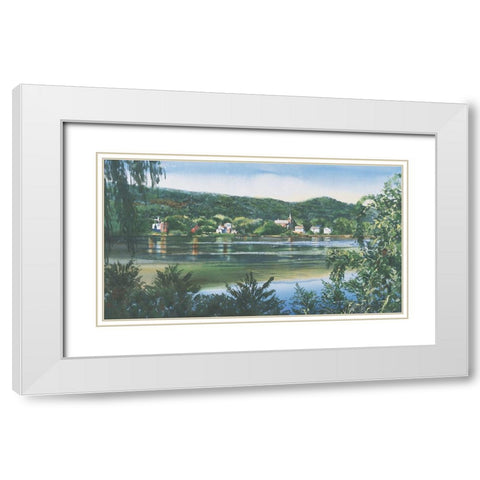 Lakeside Village White Modern Wood Framed Art Print with Double Matting by Unknown