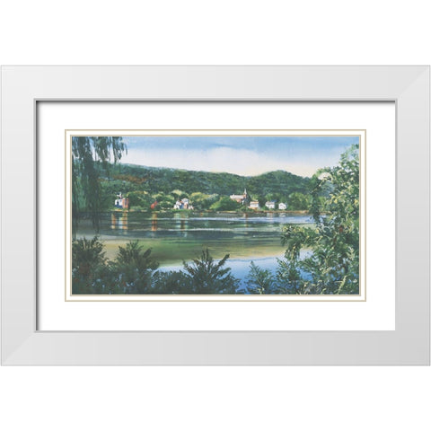 Lakeside Village White Modern Wood Framed Art Print with Double Matting by Unknown