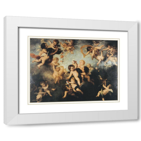 Cherubs White Modern Wood Framed Art Print with Double Matting by Unknown