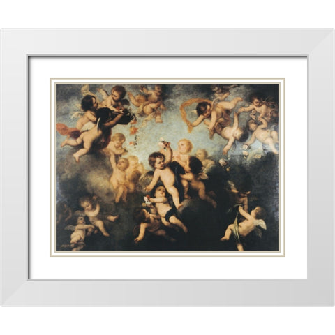 Cherubs White Modern Wood Framed Art Print with Double Matting by Unknown