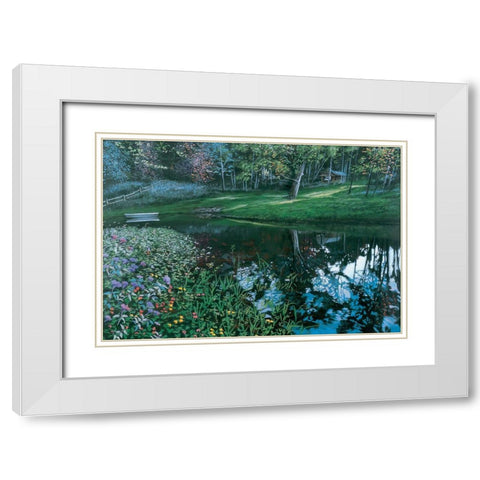 Cabin by Lake White Modern Wood Framed Art Print with Double Matting by Unknown