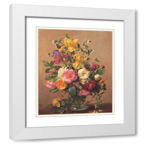 Classic Floral White Modern Wood Framed Art Print with Double Matting by Unknown