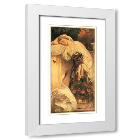 Woman And Swan White Modern Wood Framed Art Print with Double Matting by Unknown