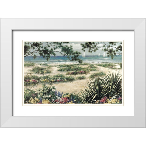 Beach and Sails White Modern Wood Framed Art Print with Double Matting by Unknown