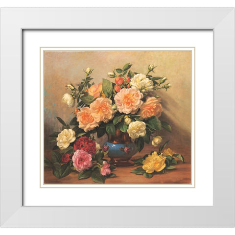Roses Floral White Modern Wood Framed Art Print with Double Matting by Unknown