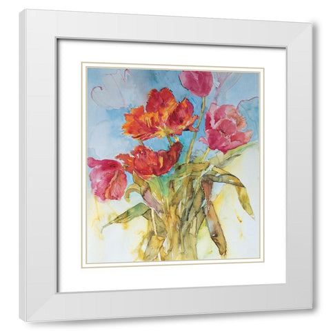 Red Floral Collage White Modern Wood Framed Art Print with Double Matting by Unknown