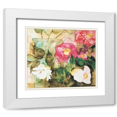 Red/White Floral White Modern Wood Framed Art Print with Double Matting by Unknown