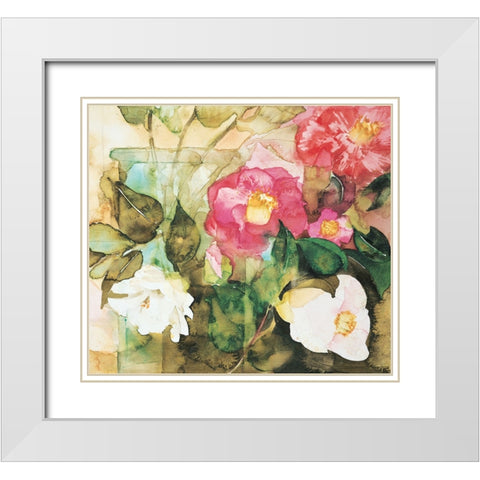 Red/White Floral White Modern Wood Framed Art Print with Double Matting by Unknown