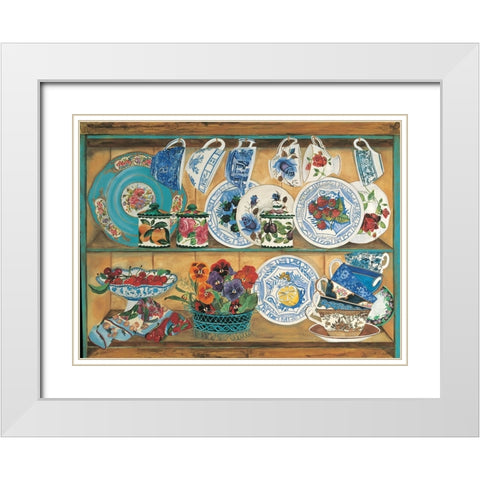 Teacups I White Modern Wood Framed Art Print with Double Matting by Unknown