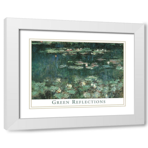 Green Reflections White Modern Wood Framed Art Print with Double Matting by Monet, Claude