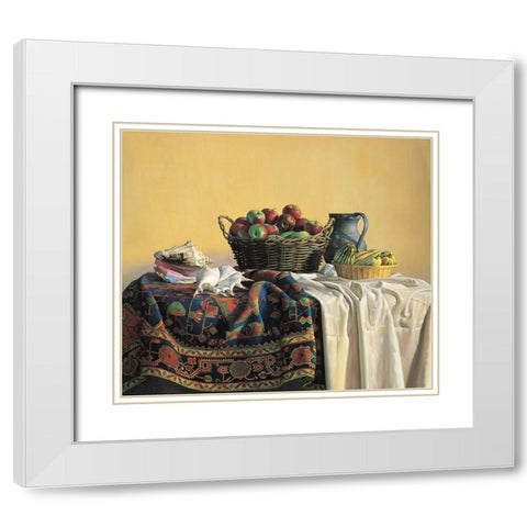 Apples And Pitcher White Modern Wood Framed Art Print with Double Matting by Unknown
