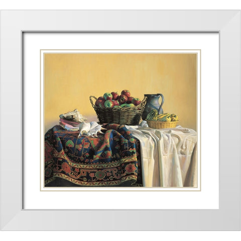 Apples And Pitcher White Modern Wood Framed Art Print with Double Matting by Unknown