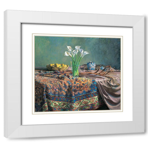 Lilies And Lemons White Modern Wood Framed Art Print with Double Matting by Unknown