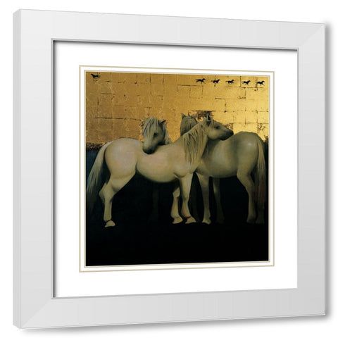 White Horses White Modern Wood Framed Art Print with Double Matting by Unknown