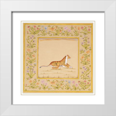 Tiger White Modern Wood Framed Art Print with Double Matting by Unknown