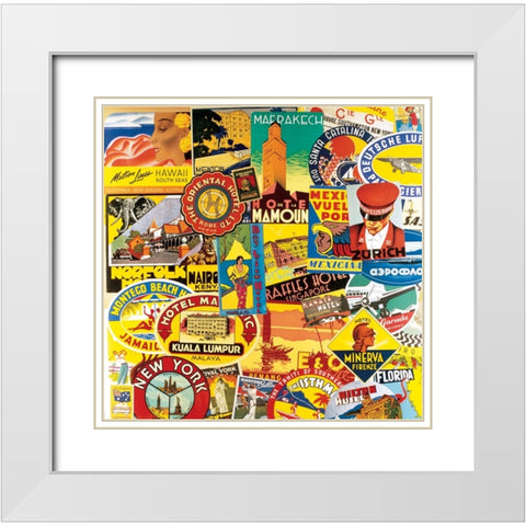 Travel Stickers Collage White Modern Wood Framed Art Print with Double Matting by Unknown