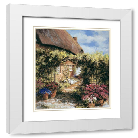 Thatched Cottage White Modern Wood Framed Art Print with Double Matting by Unknown