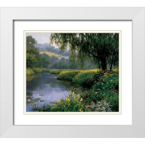 Lake Florals White Modern Wood Framed Art Print with Double Matting by Unknown