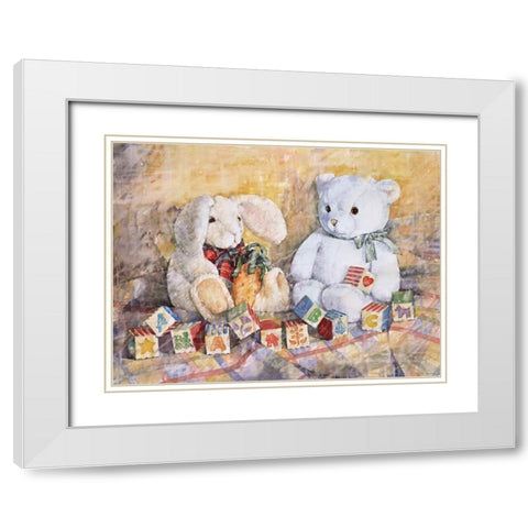 Hippity And Teddy White Modern Wood Framed Art Print with Double Matting by Unknown