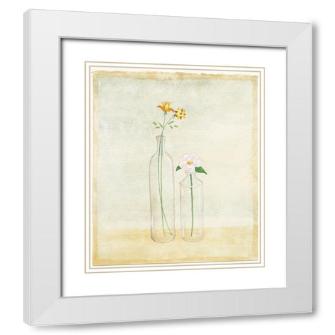 Bottles And Flowers I White Modern Wood Framed Art Print with Double Matting by Unknown