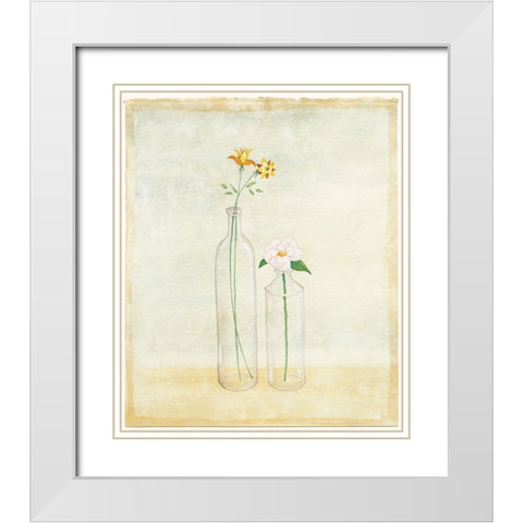 Bottles And Flowers I White Modern Wood Framed Art Print with Double Matting by Unknown