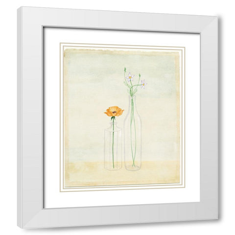 Bottles And Flowers II White Modern Wood Framed Art Print with Double Matting by Unknown