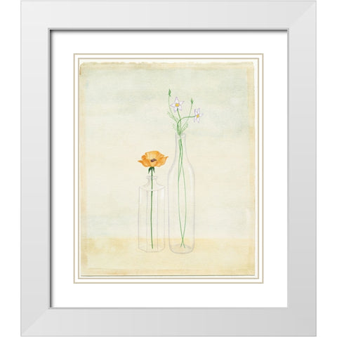 Bottles And Flowers II White Modern Wood Framed Art Print with Double Matting by Unknown