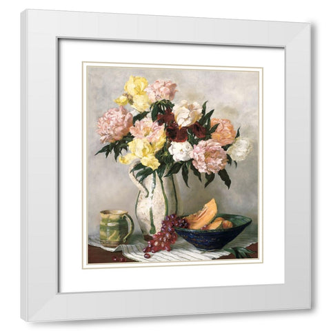 Flowers And Fruit White Modern Wood Framed Art Print with Double Matting by Unknown