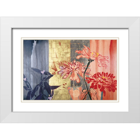 Floral Stencils White Modern Wood Framed Art Print with Double Matting by Unknown