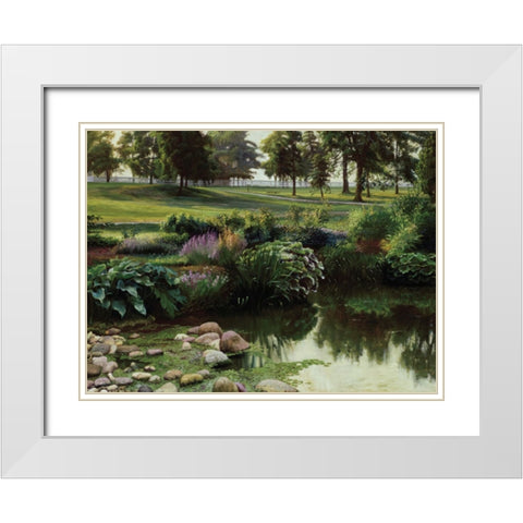 Lakeside Floral White Modern Wood Framed Art Print with Double Matting by Unknown