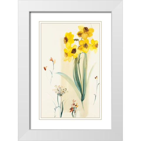 Modern Daffodils White Modern Wood Framed Art Print with Double Matting by Unknown