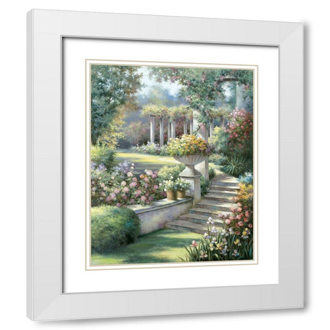 Garden Stone Path II White Modern Wood Framed Art Print with Double Matting by Unknown