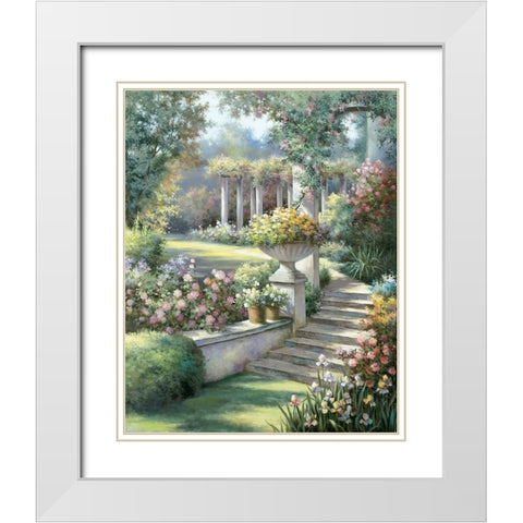 Garden Stone Path II White Modern Wood Framed Art Print with Double Matting by Unknown