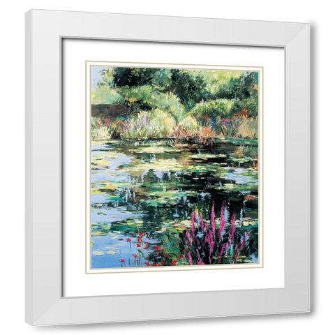 Pond of Flowers I White Modern Wood Framed Art Print with Double Matting by Unknown
