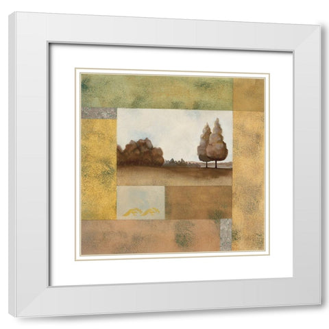 Golden Trees II White Modern Wood Framed Art Print with Double Matting by Unknown
