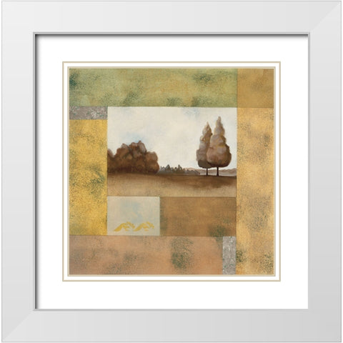 Golden Trees II White Modern Wood Framed Art Print with Double Matting by Unknown