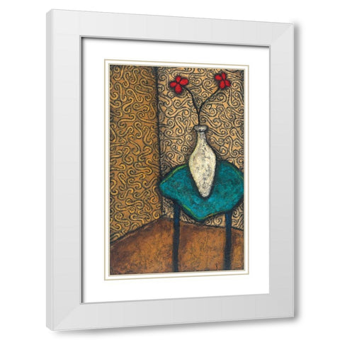 Vase on Blue Table White Modern Wood Framed Art Print with Double Matting by Unknown