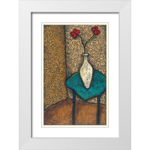 Vase on Blue Table White Modern Wood Framed Art Print with Double Matting by Unknown