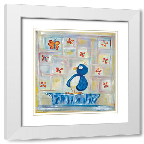Birdy Blue White Modern Wood Framed Art Print with Double Matting by Unknown