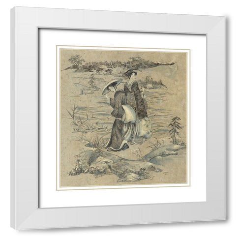 Japanese Garden II White Modern Wood Framed Art Print with Double Matting by Unknown