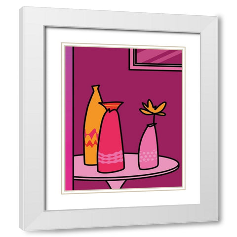 Colorful Vases I White Modern Wood Framed Art Print with Double Matting by Unknown