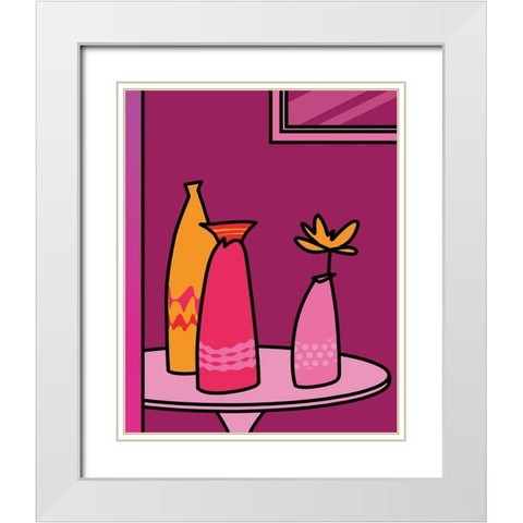 Colorful Vases I White Modern Wood Framed Art Print with Double Matting by Unknown