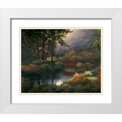 Red Bridge White Modern Wood Framed Art Print with Double Matting by Unknown