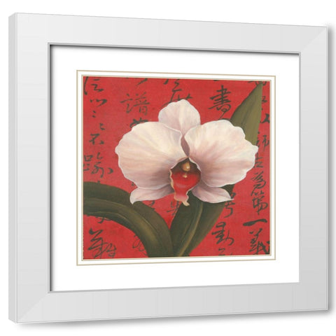 Chinese Orchid on Red White Modern Wood Framed Art Print with Double Matting by Unknown